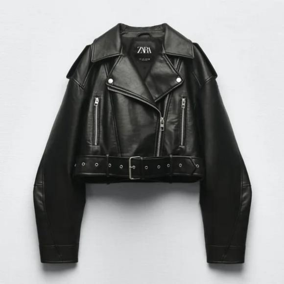 Zara Jackets & Blazers - ZARA FAUX LEATHER CROP BIKER JACKET